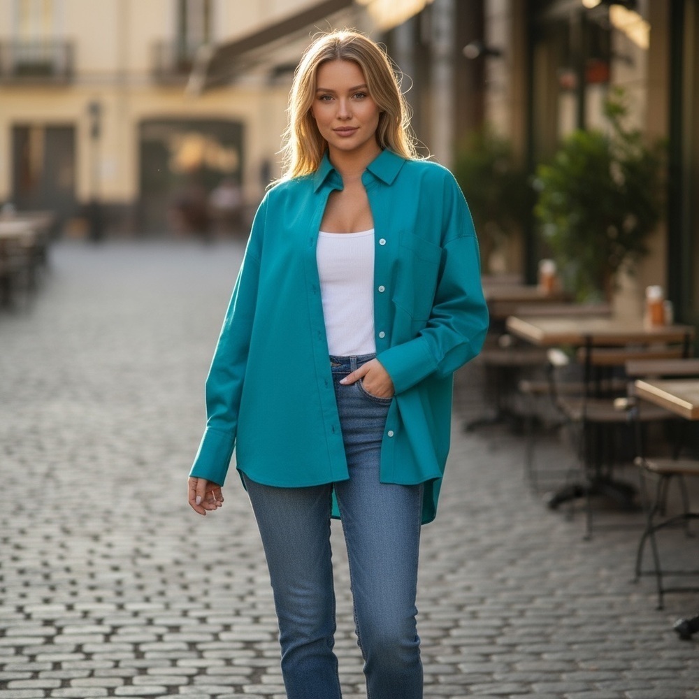 Fashion Nova Oversized Poplin Shirt - Turquoise
New